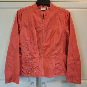 Chico's Terracotta Orange Embellished Zip Up Jacket